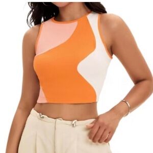 Trendy Workout Sleeveless Top - Orange and Cream